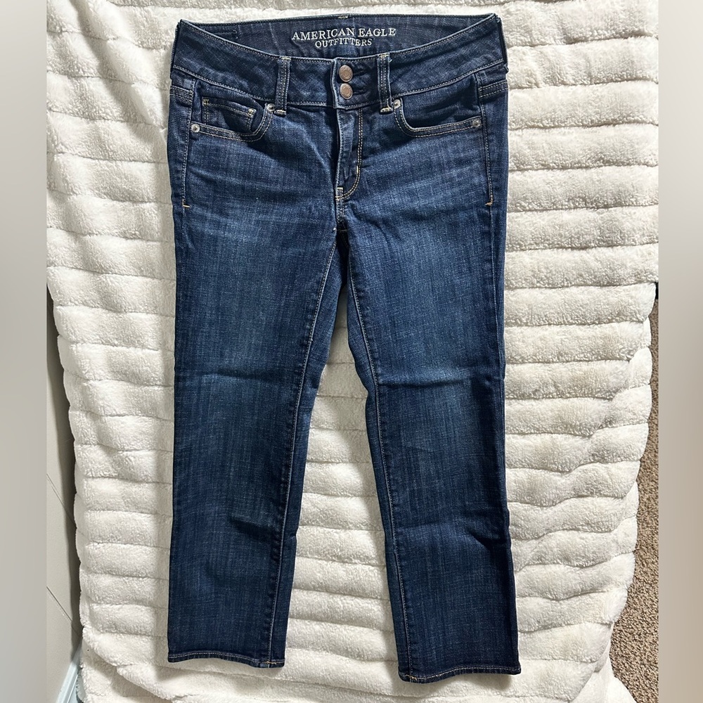 American Eagle Womens Jeans Artist Crop Stretch Dark Wash Low Rise Fitted